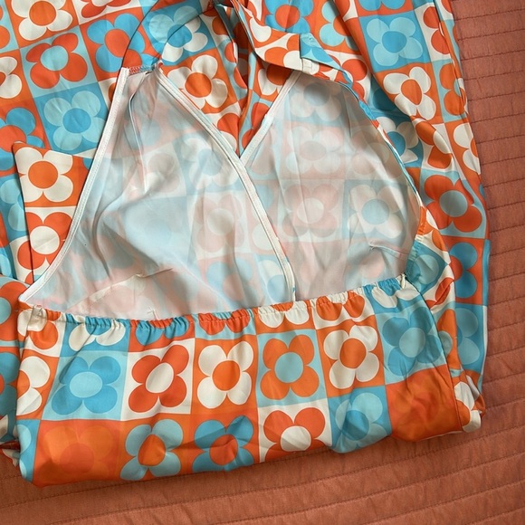 NWT Retro Stage 60s Inspired HALTER COLORBLOCK FLORAL SLEEVELESS JUMPSUIT sz 2XL - Picture 5 of 15